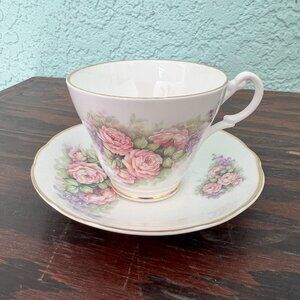 ROYAL STUART – Pink Roses & Purple Flowers Fine Bone China, England Gold Trim